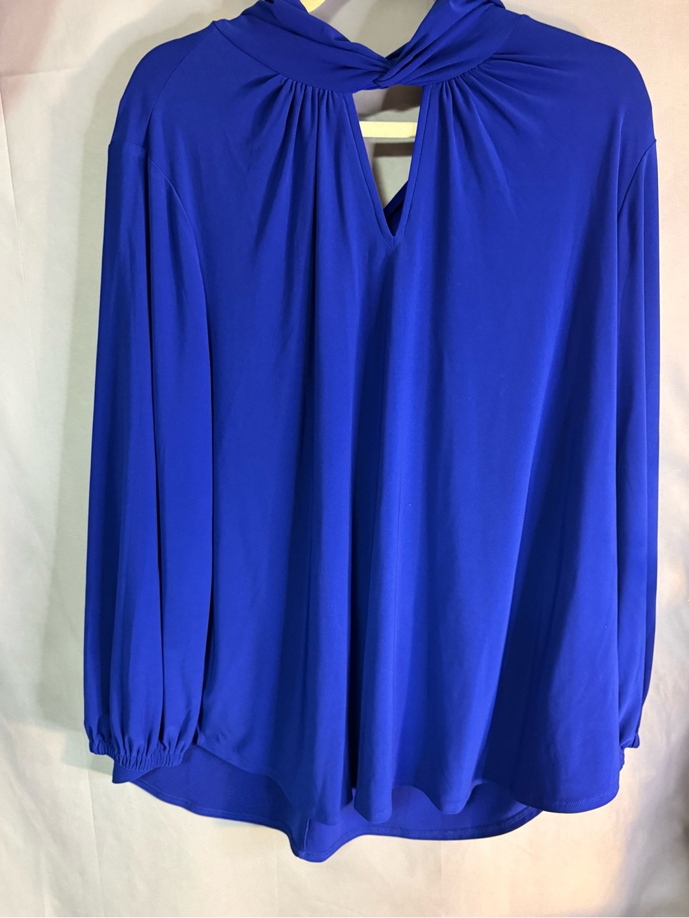 Kasper Cobalt Blue Twist-Keyhole Long Sleeve Blouse